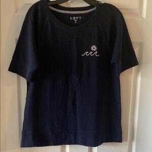 LOFT Navy Blue T-Shirt with Embroidered Design